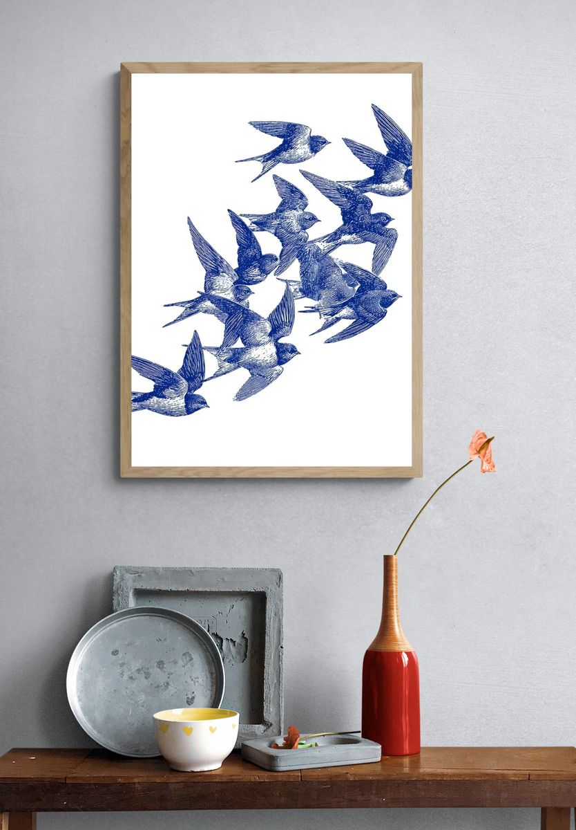 Swallow Flock Ink Poster. — room view 3