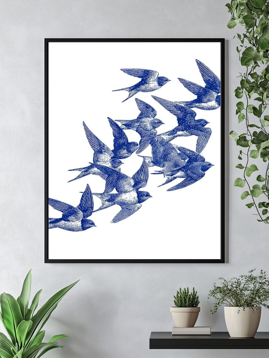 Swallow Flock Ink Poster. — room view 4