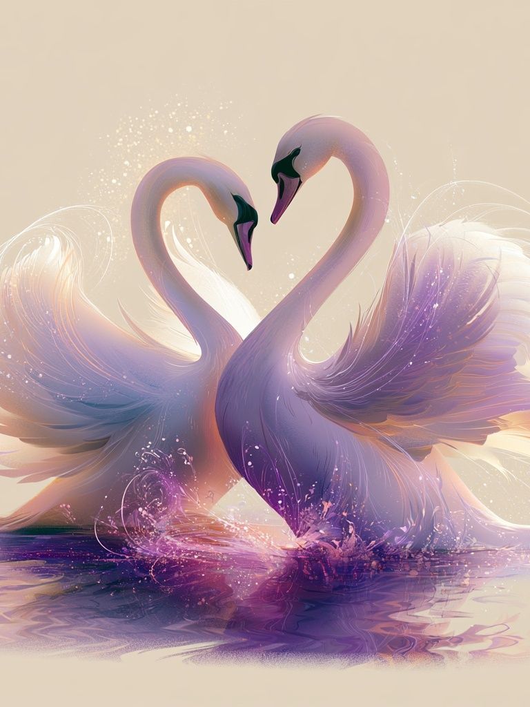 Swans in Heart Pose Illustration Poster. poster detail