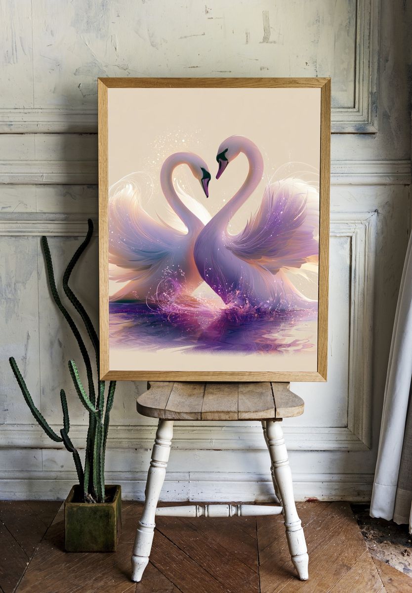 Swans in Heart Pose Illustration Poster. room preview