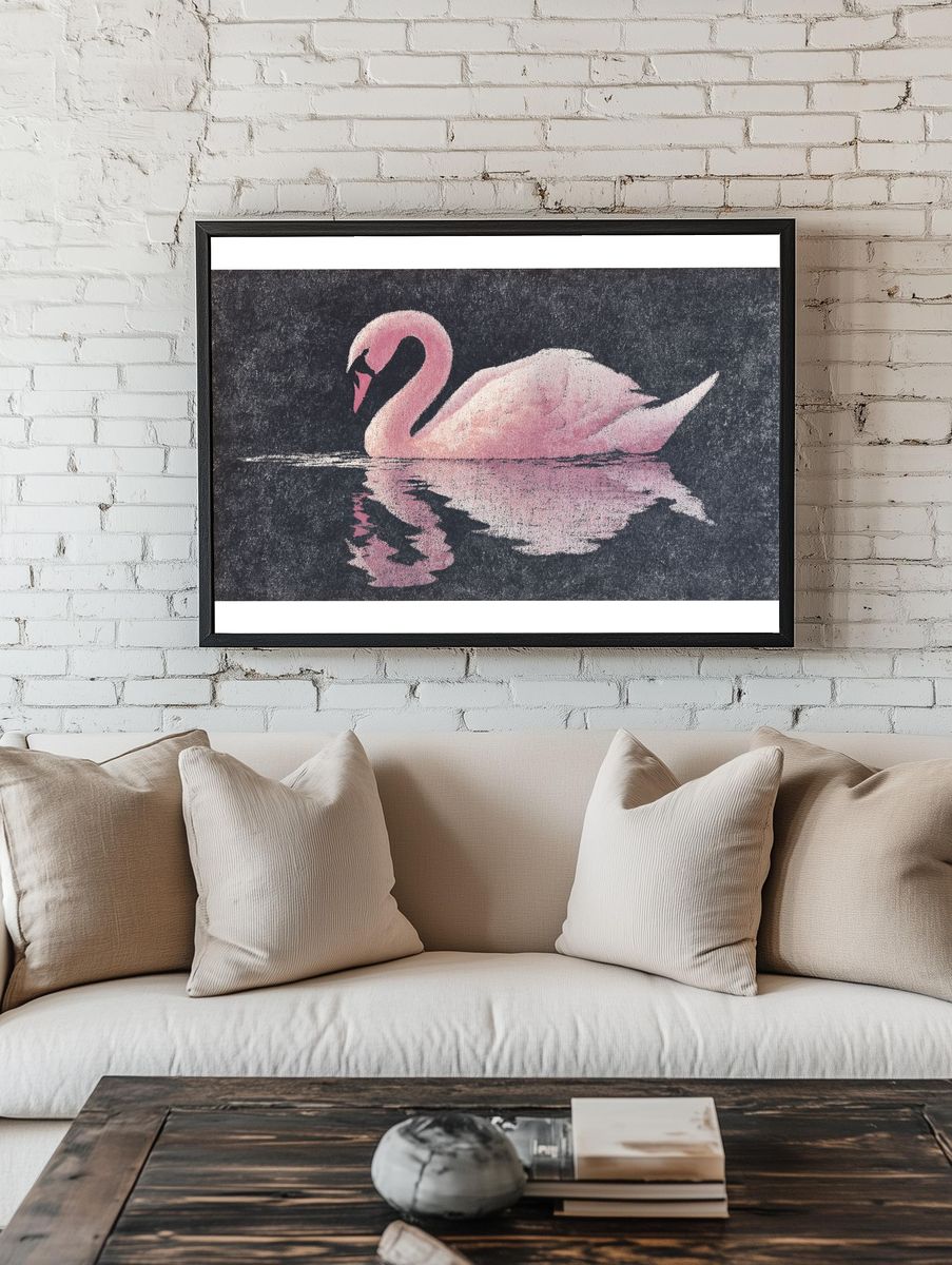 Pink Swan Reflection Poster. — room view 1