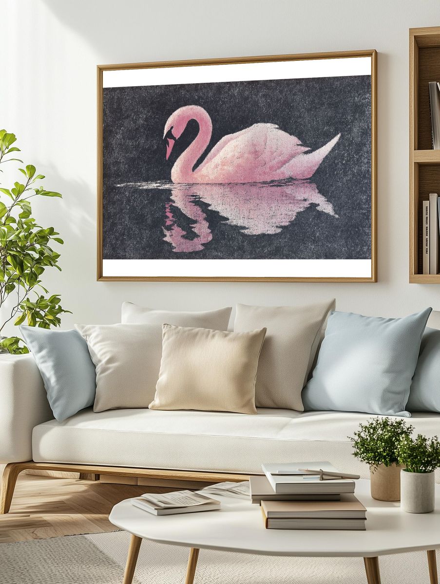 Pink Swan Reflection Poster. — room view 2