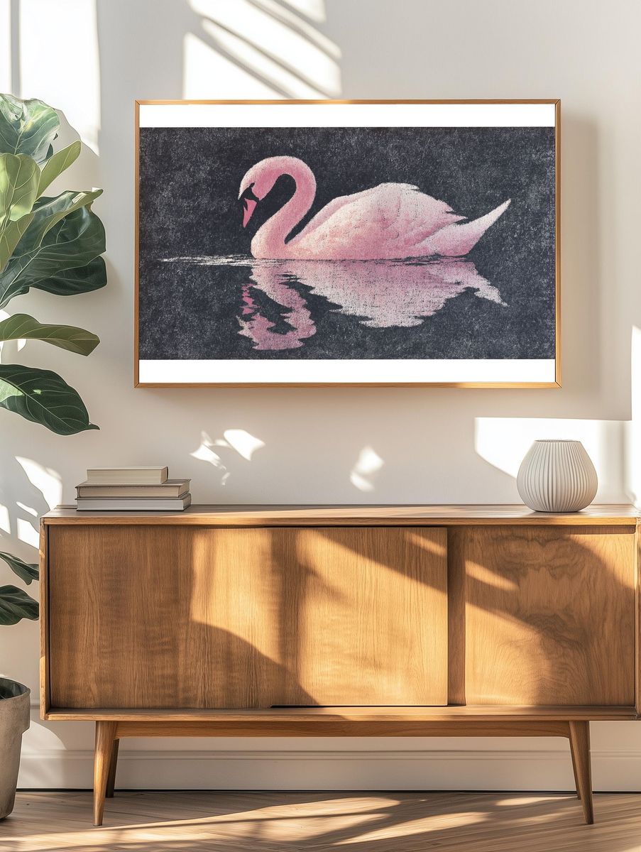 Pink Swan Reflection Poster. — room view 3