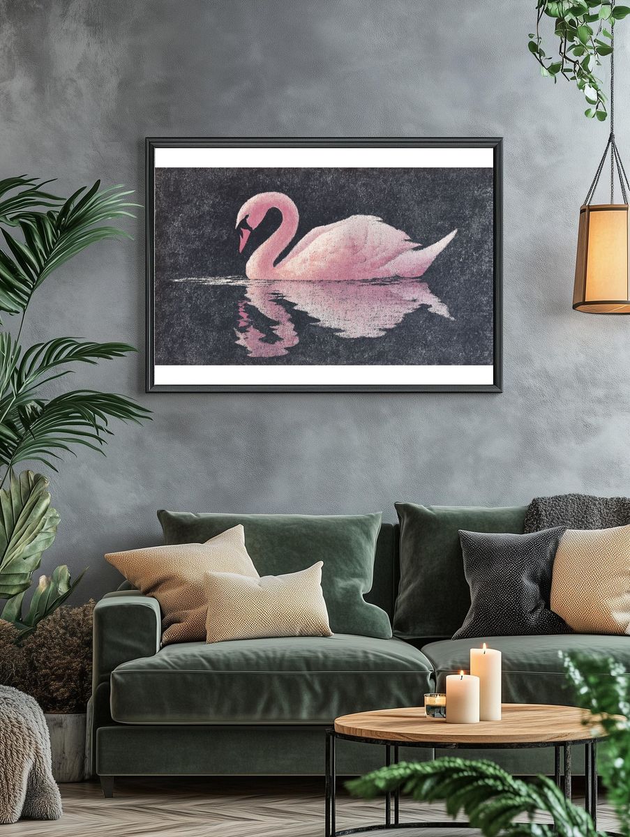 Pink Swan Reflection Poster. — room view 4