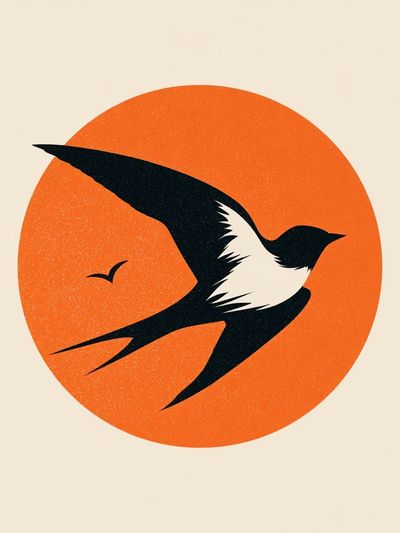 Swallow Silhouette Vintage Poster.