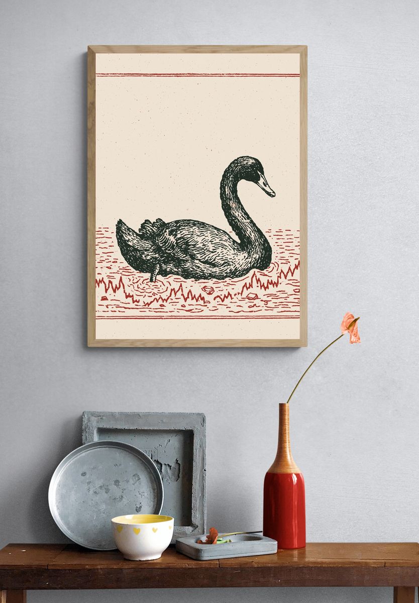 Swan Vintage Illustration Poster. — room view 3