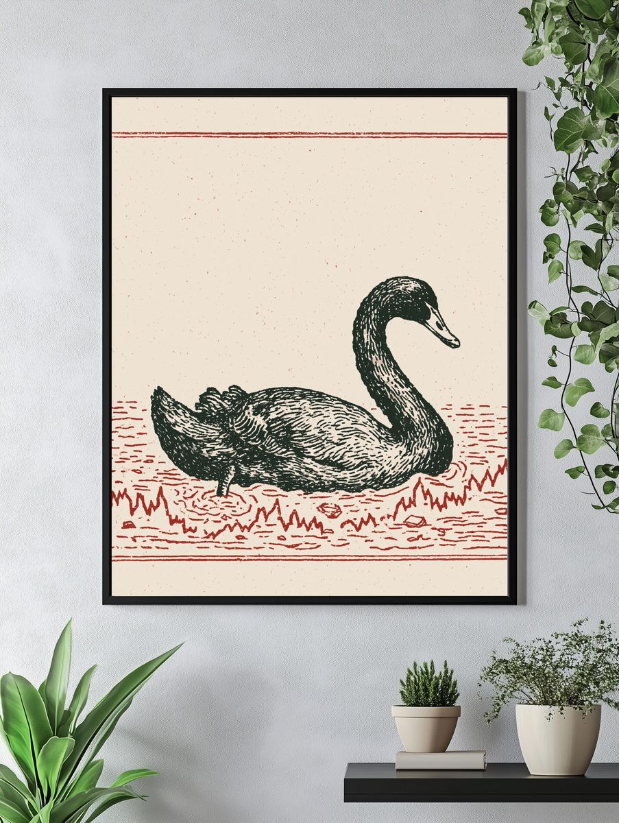 Swan Vintage Illustration Poster. — room view 4