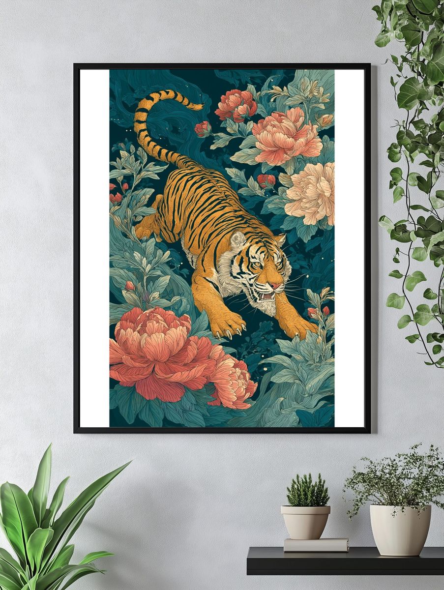 Tiger Among Blossoms — Illustration Print. — room view 4