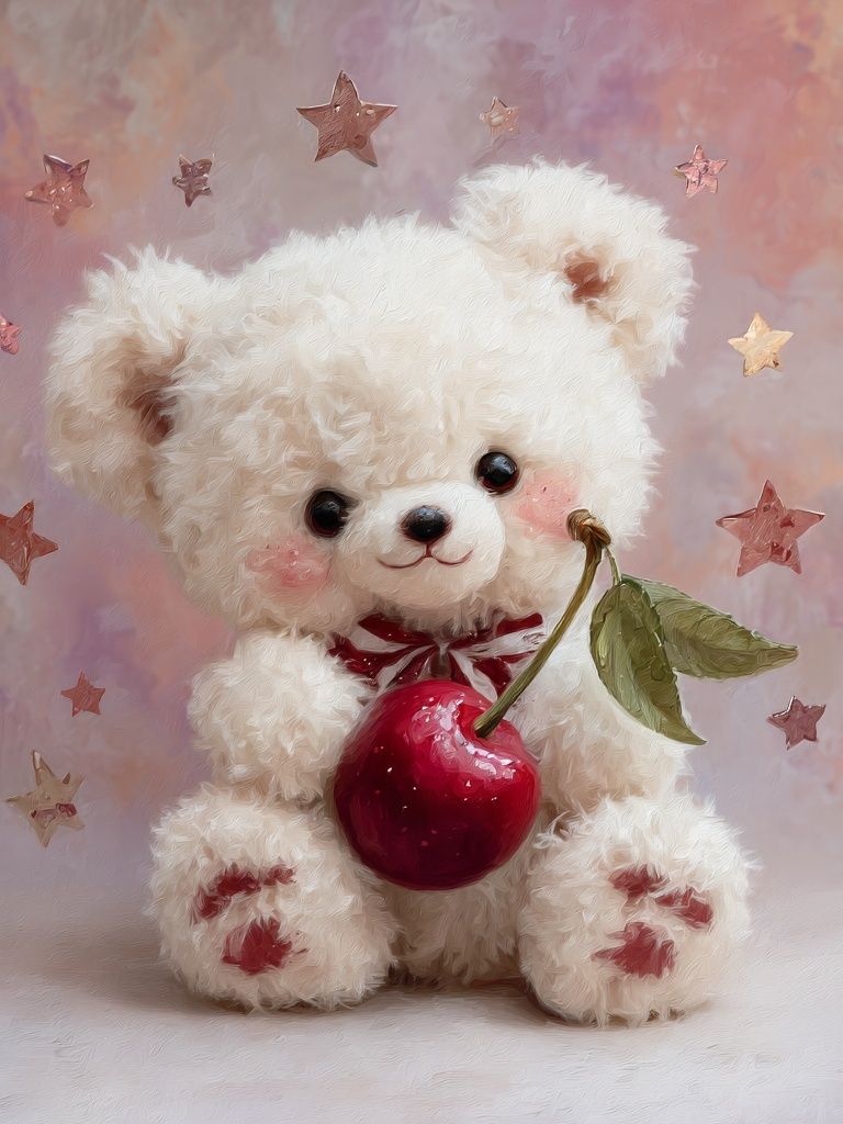 Cute Teddy Bear with Apple — Illustration Print. poster detail