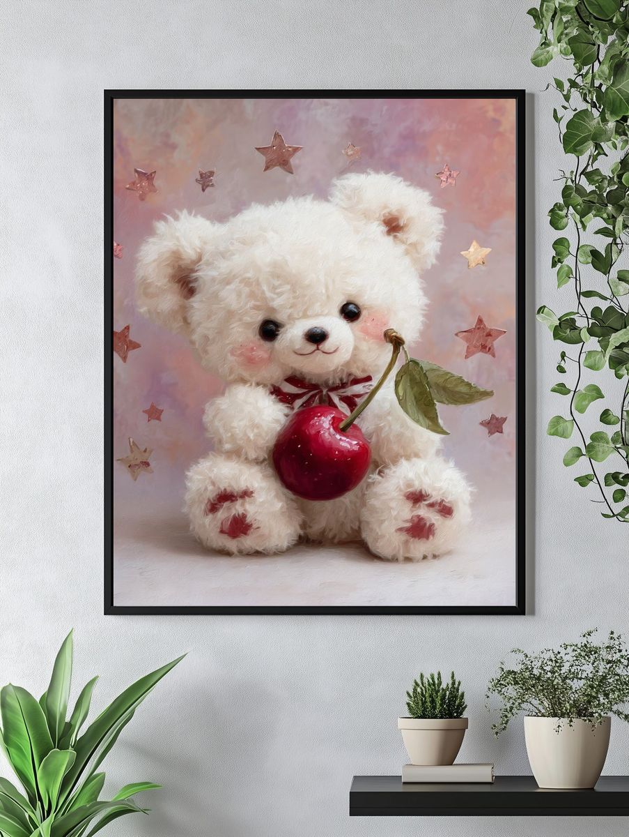Cute Teddy Bear with Apple — Illustration Print. — room view 4