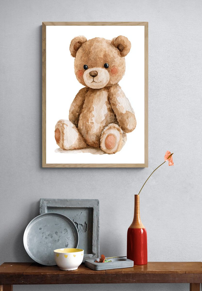 Watercolor Teddy Bear Nursery Print. — room view 3