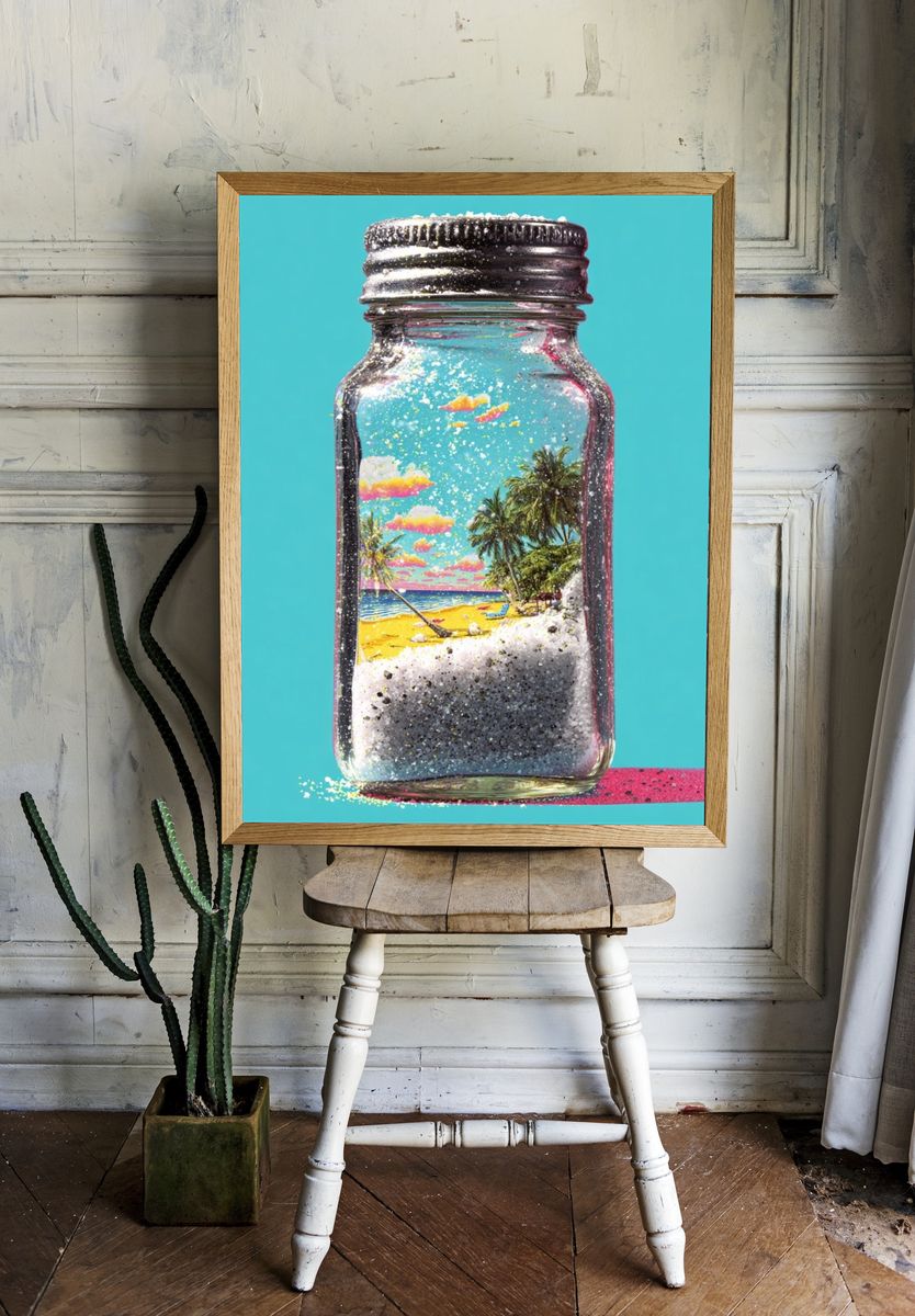 Tropical Beach in a Jar — Digital Art Print. — room view 1