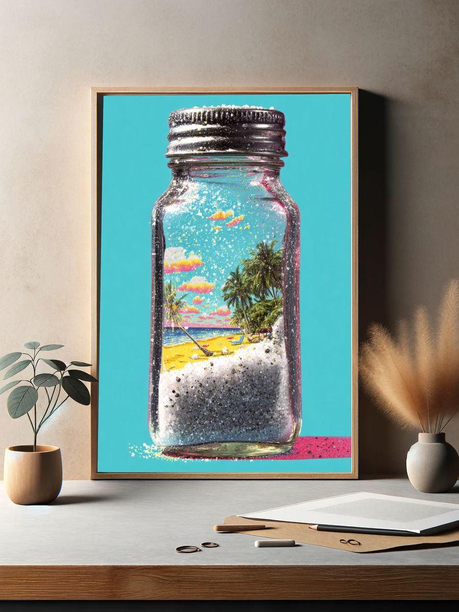Tropical Beach in a Jar — Digital Art Print. — room view 2