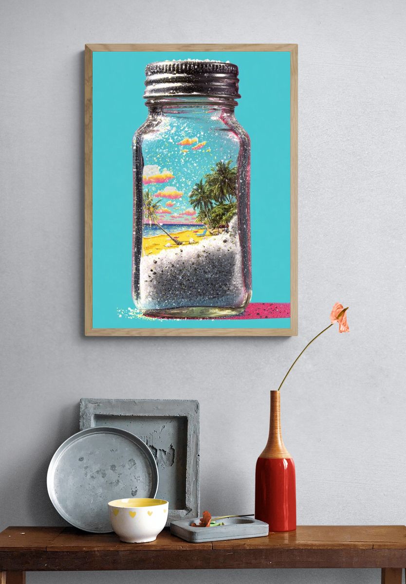 Tropical Beach in a Jar — Digital Art Print. — room view 3