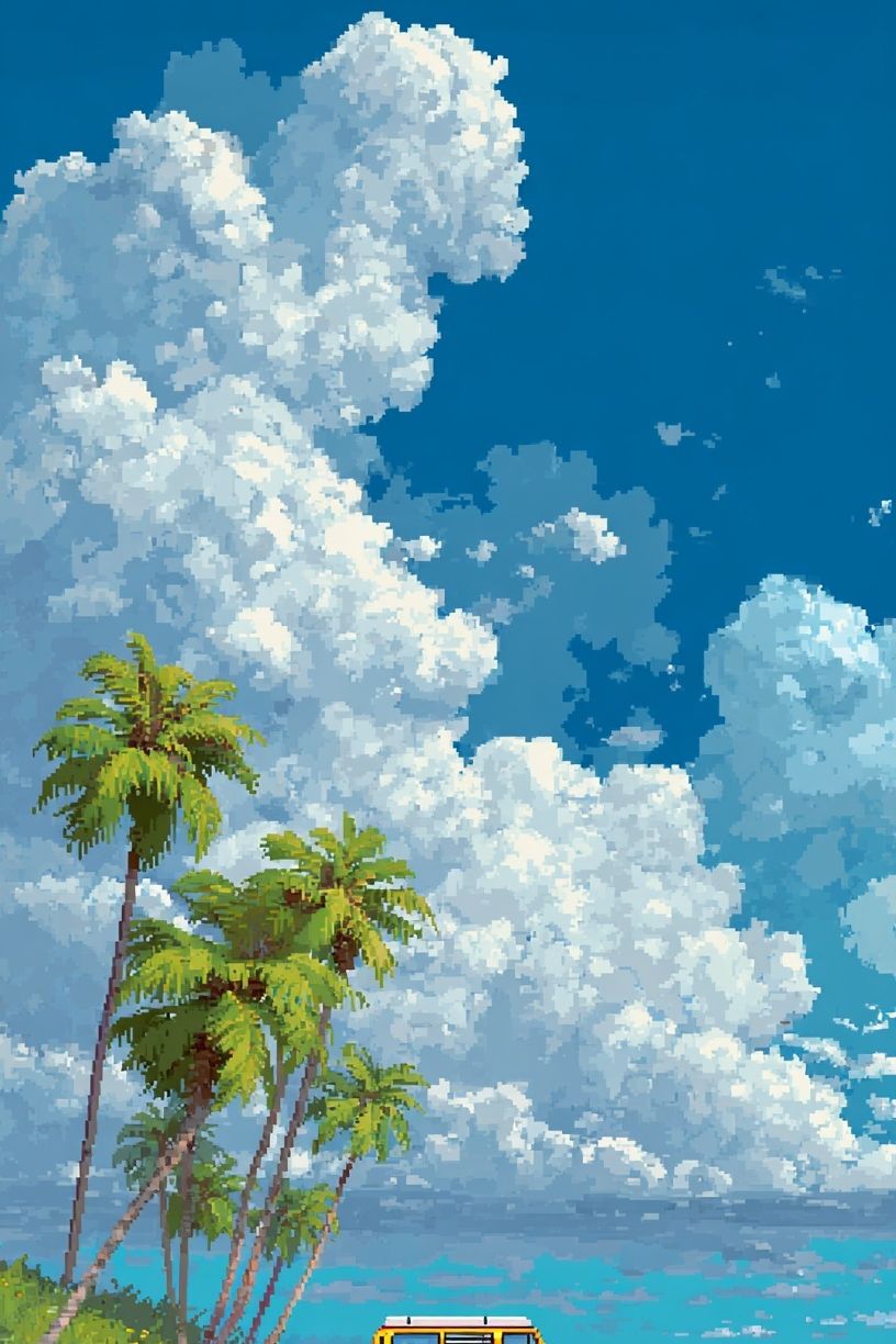 Tropical Beach Van Illustration Poster. poster detail