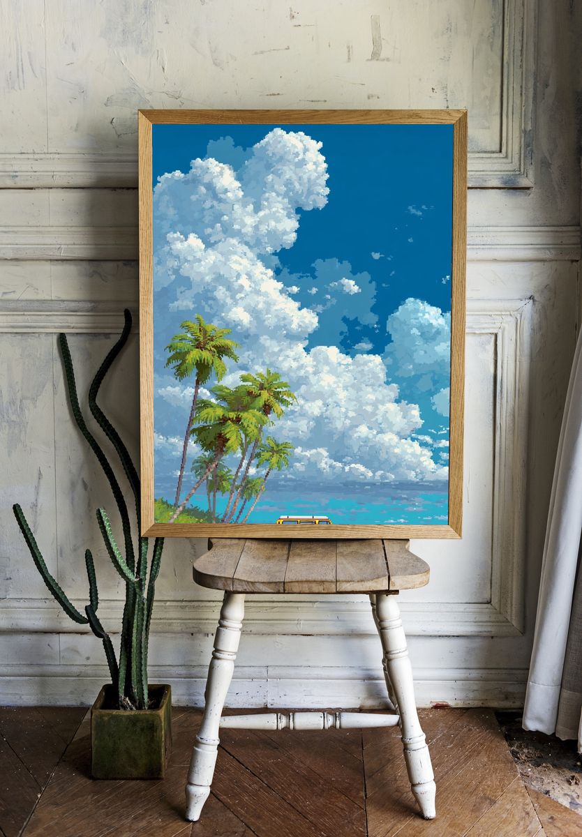 Tropical Beach Van Illustration Poster. — room view 1