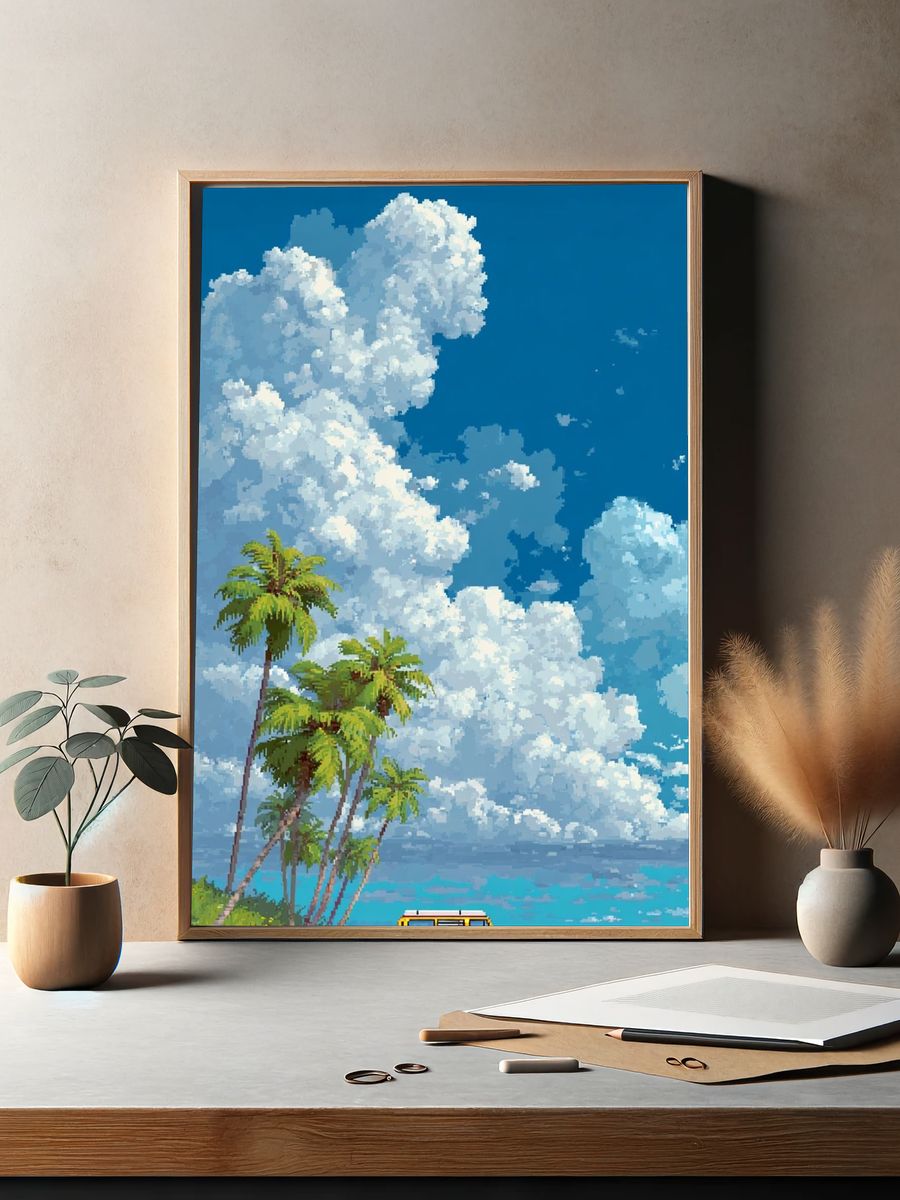 Tropical Beach Van Illustration Poster. — room view 2