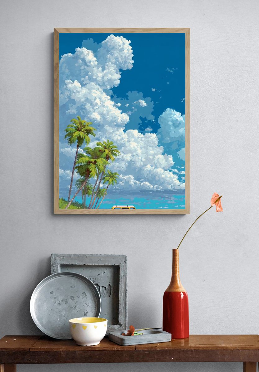 Tropical Beach Van Illustration Poster. — room view 3