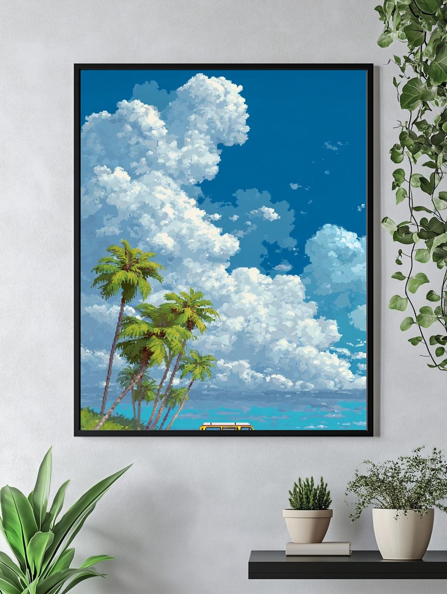 Tropical Beach Van Illustration Poster. — room view 4