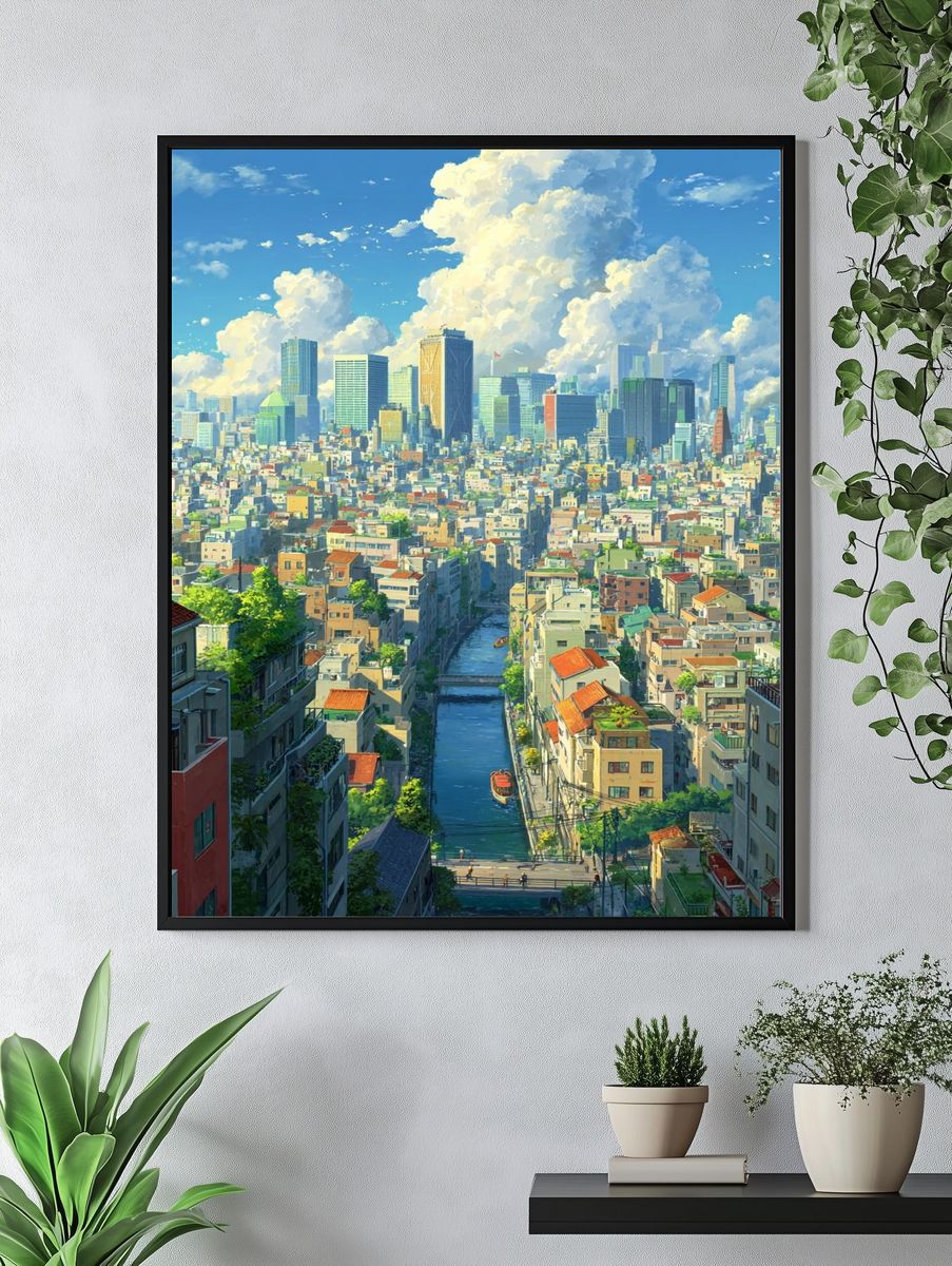 Tokyo Canal Cityscape Illustration Poster. — room view 4