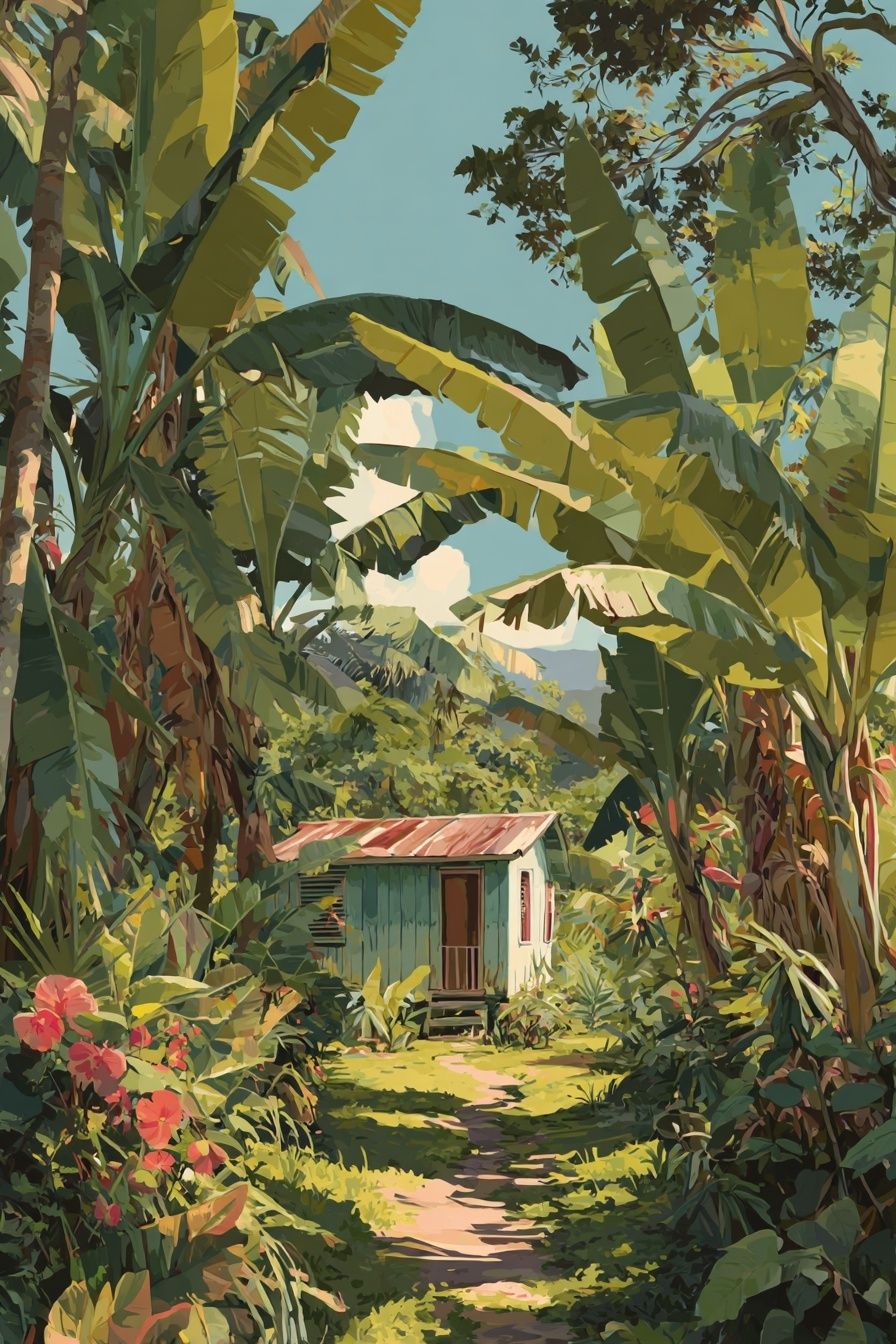 Tropical Cottage — Illustration Print. poster — illustration art