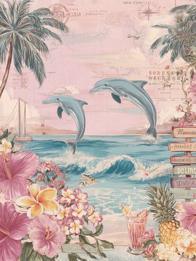 Tropical Dolphins and Flowers Poster