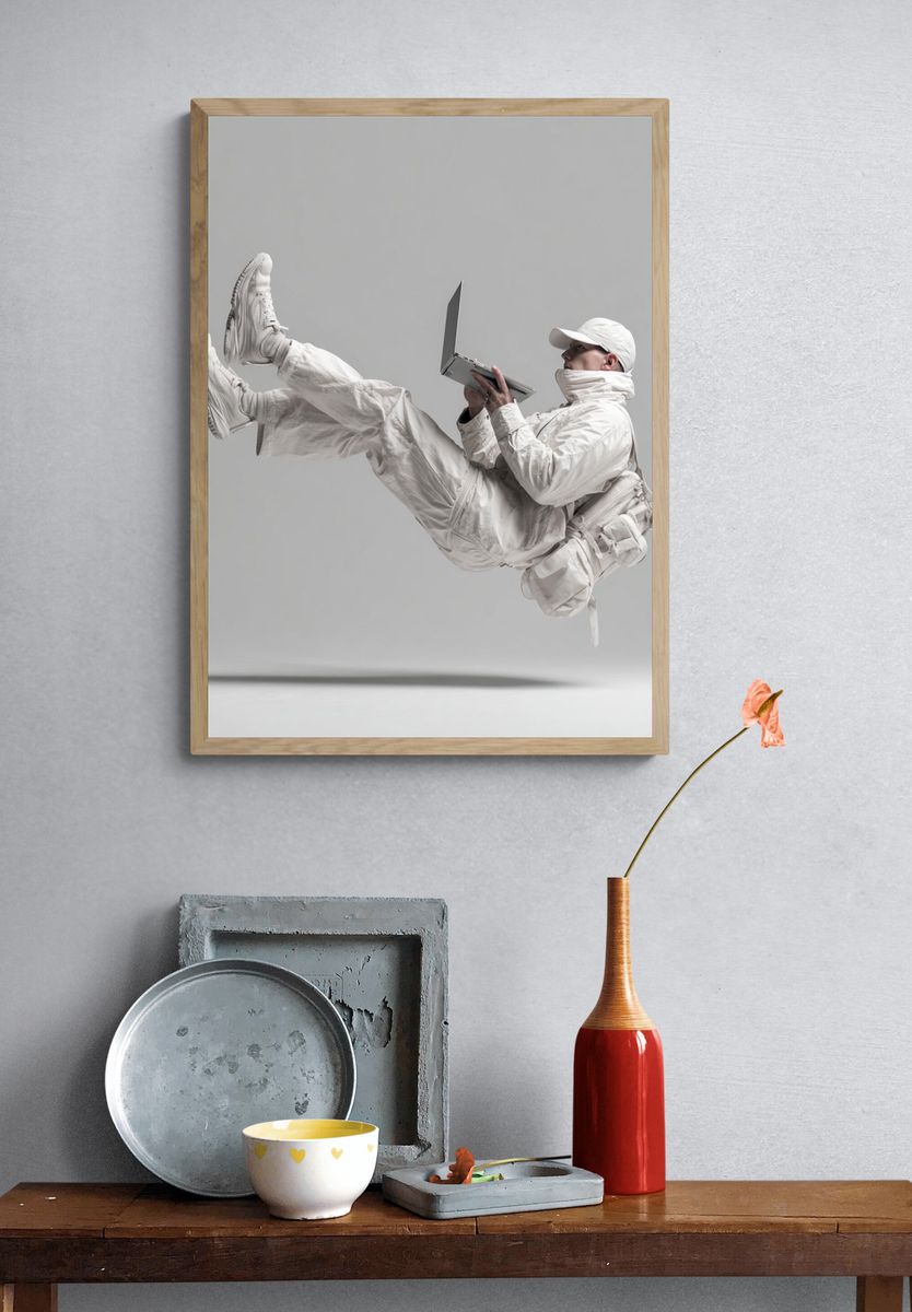 Floating Tech Enthusiast — Modern Photography Print. — room view 3