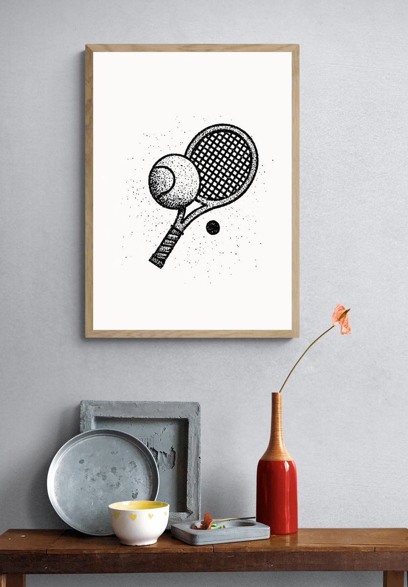 Tennis Rackets Ink Poster. — room view 3