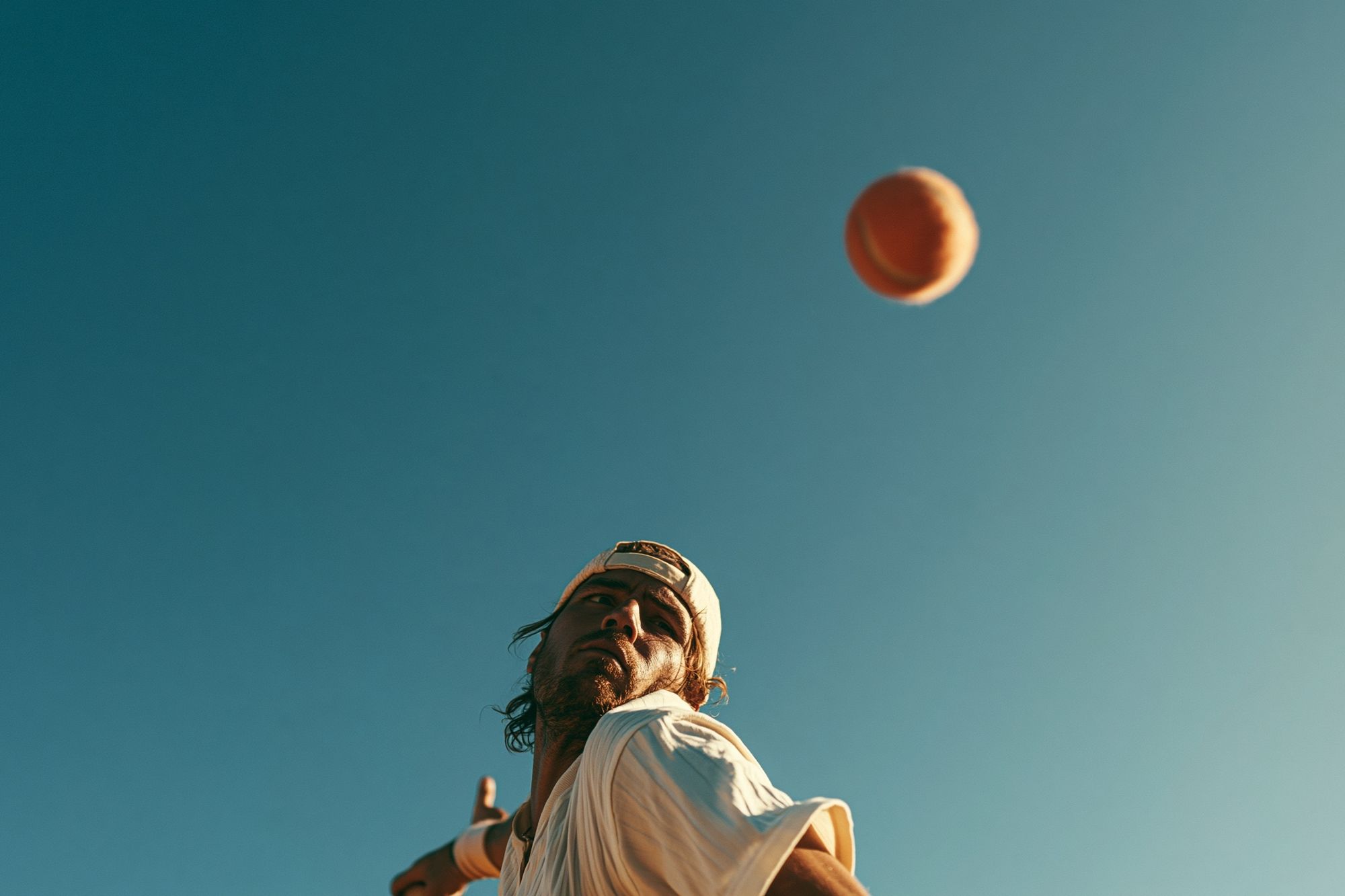 Tennis Serve Under Blue Sky Poster. poster — sport art