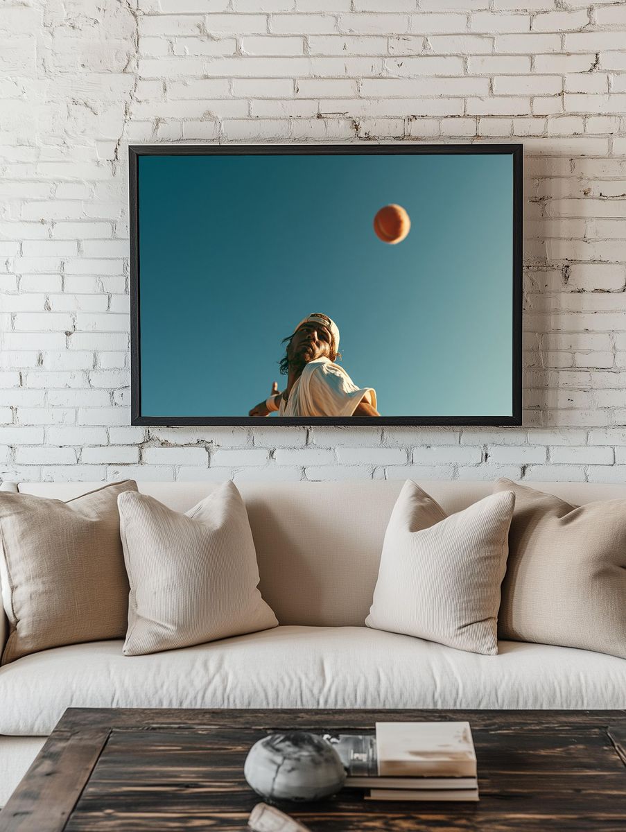 Tennis Serve Under Blue Sky Poster. room preview
