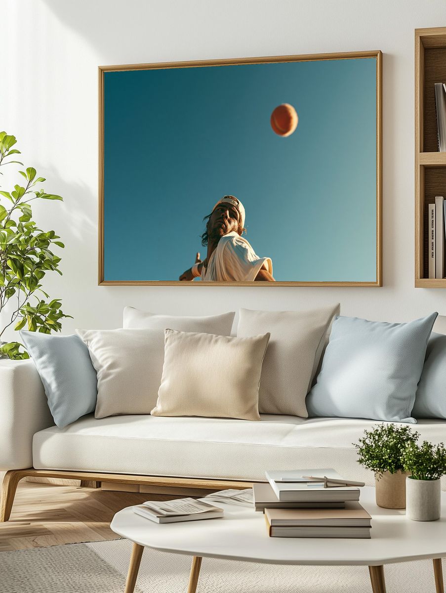 Tennis Serve Under Blue Sky Poster. — room view 2