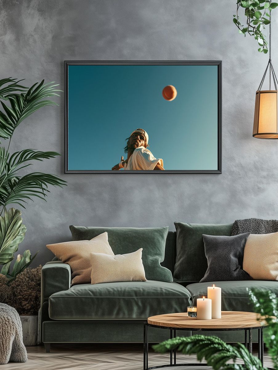 Tennis Serve Under Blue Sky Poster. — room view 4