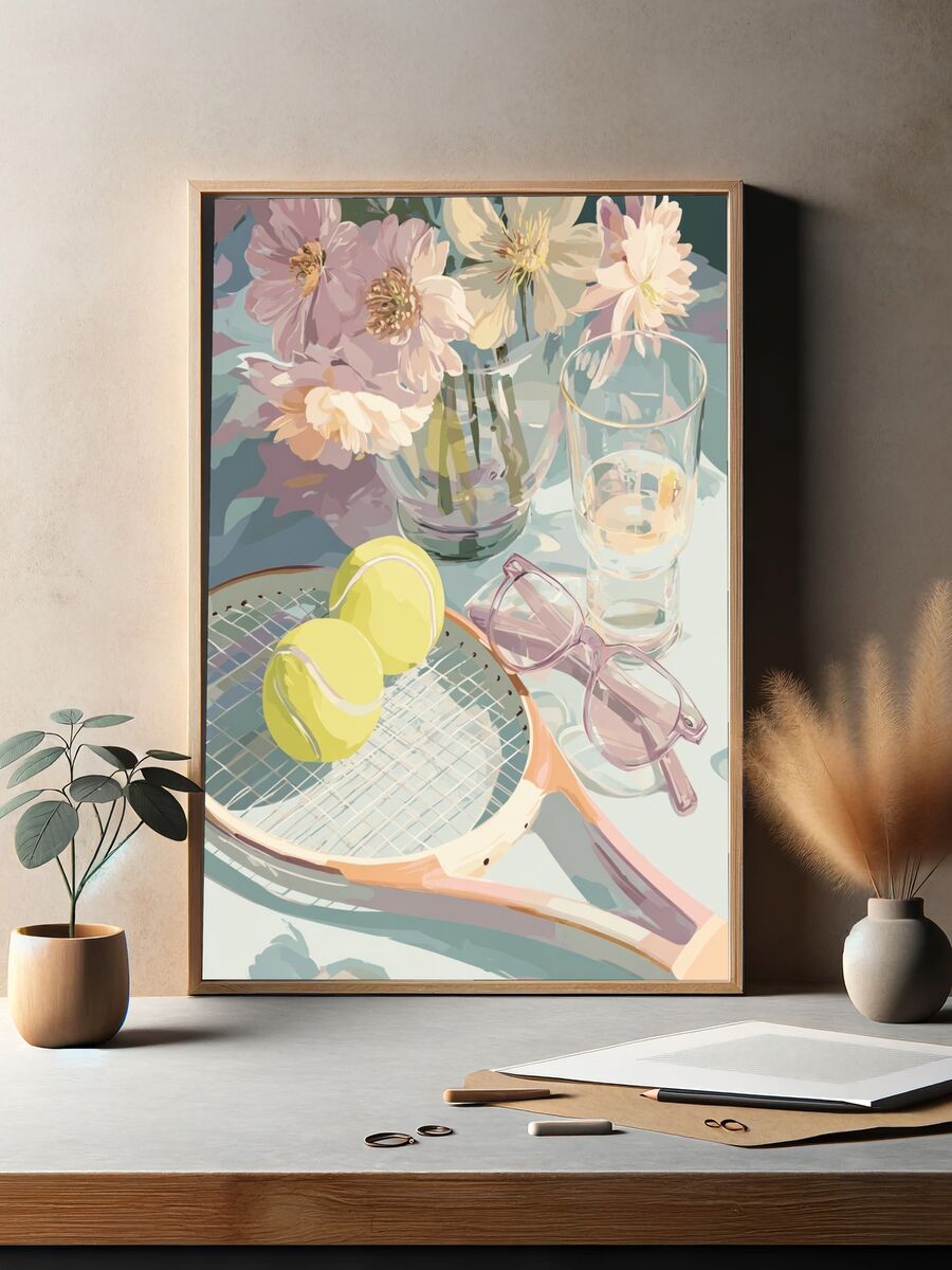 Tennis and Flowers — Art Print. — room view 2