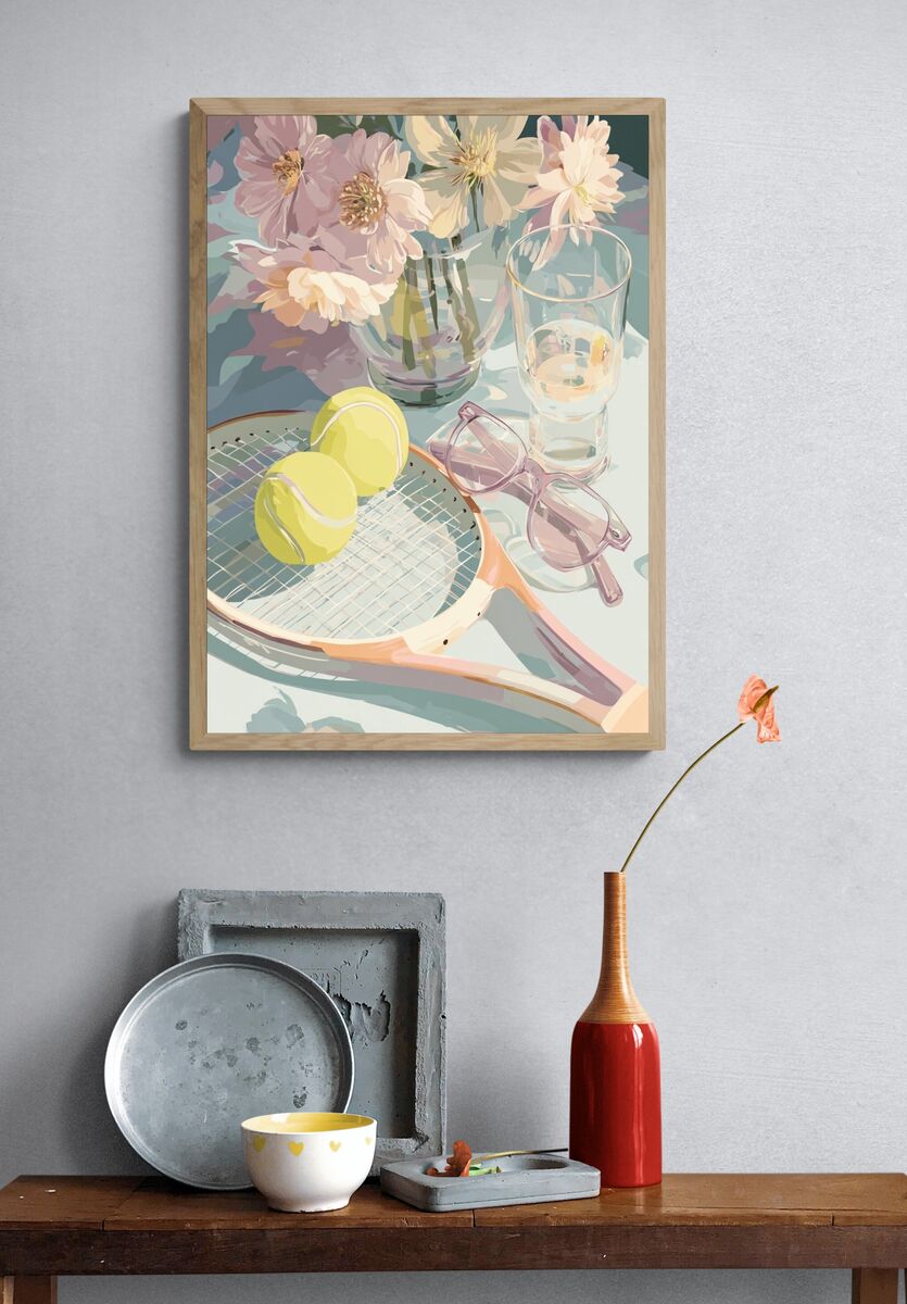 Tennis and Flowers — Art Print. — room view 3