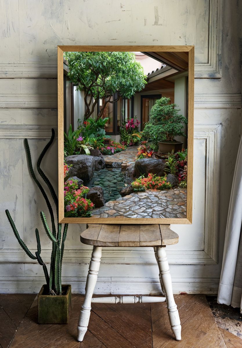 Tropical Courtyard Garden Photography Poster. — room view 1