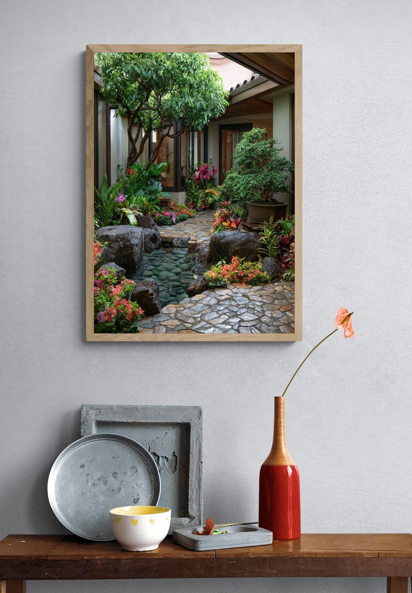 Tropical Courtyard Garden Photography Poster. — room view 3