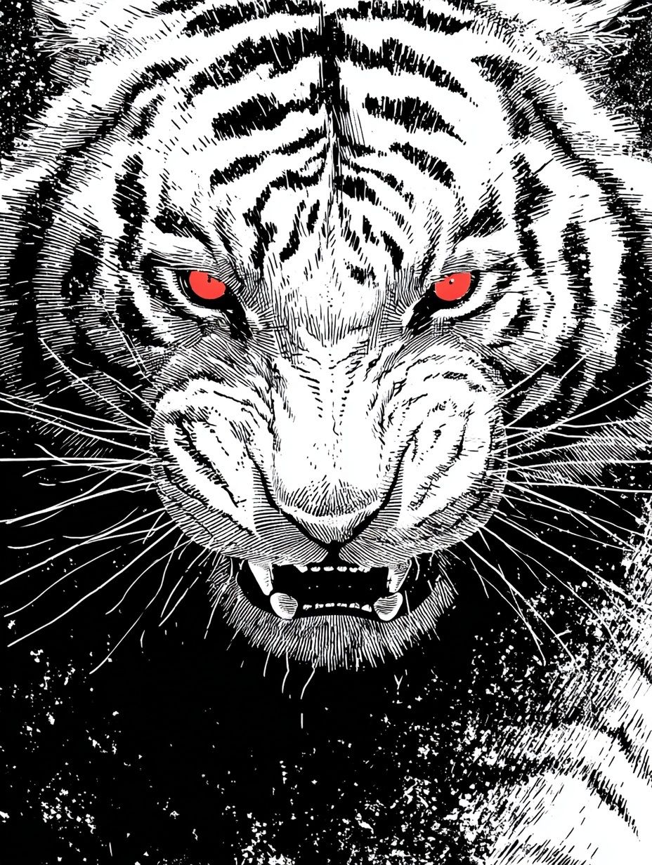 Fierce White Tiger Print. poster detail