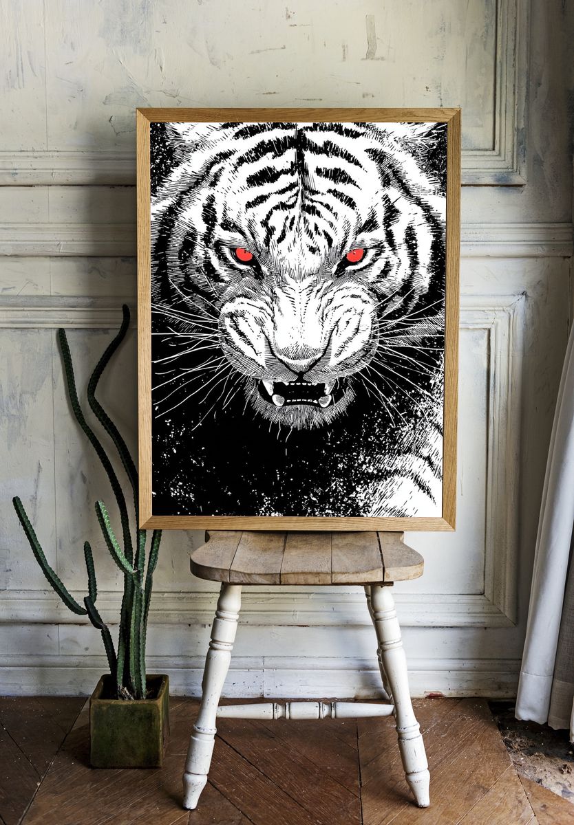 Fierce White Tiger Print. — room view 1