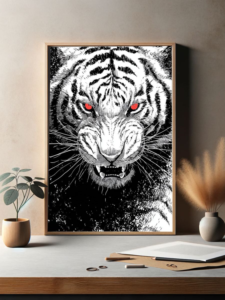 Fierce White Tiger Print. — room view 2