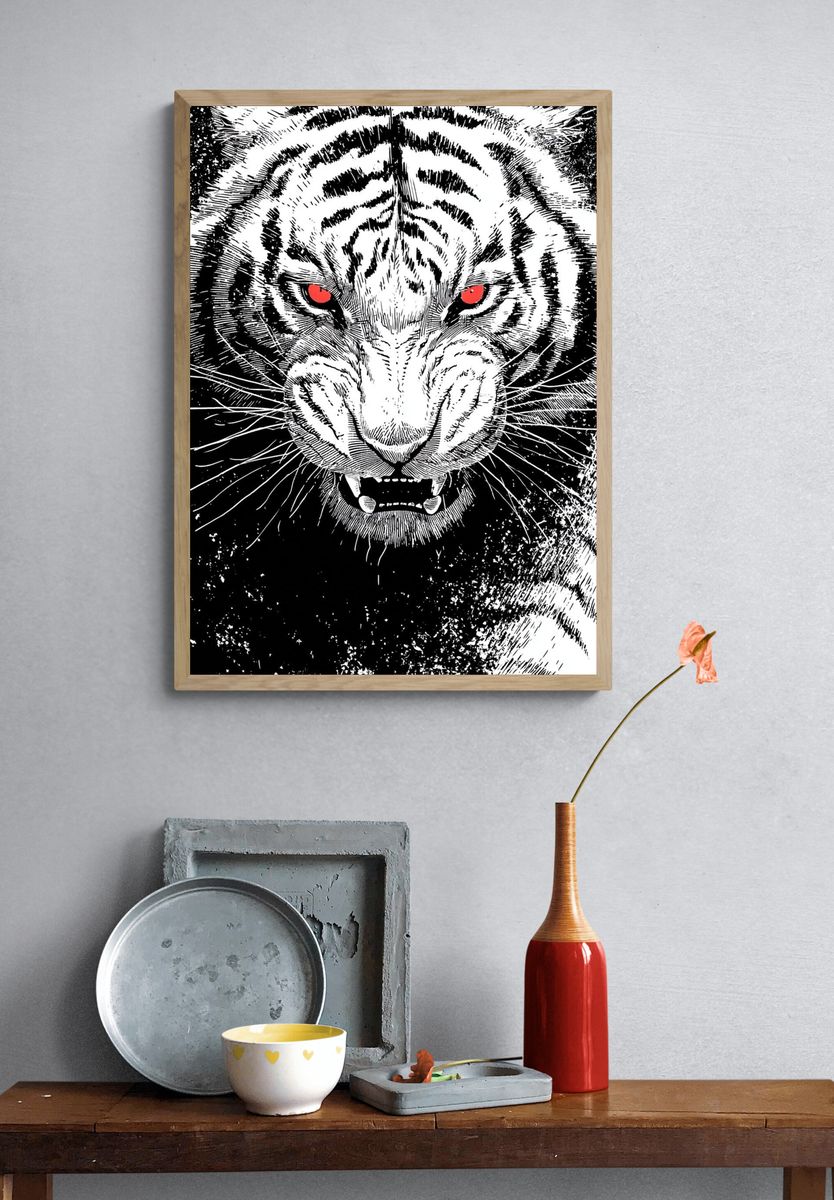 Fierce White Tiger Print. — room view 3