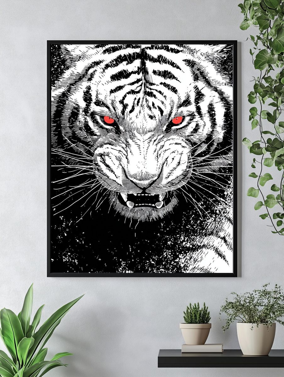 Fierce White Tiger Print. — room view 4