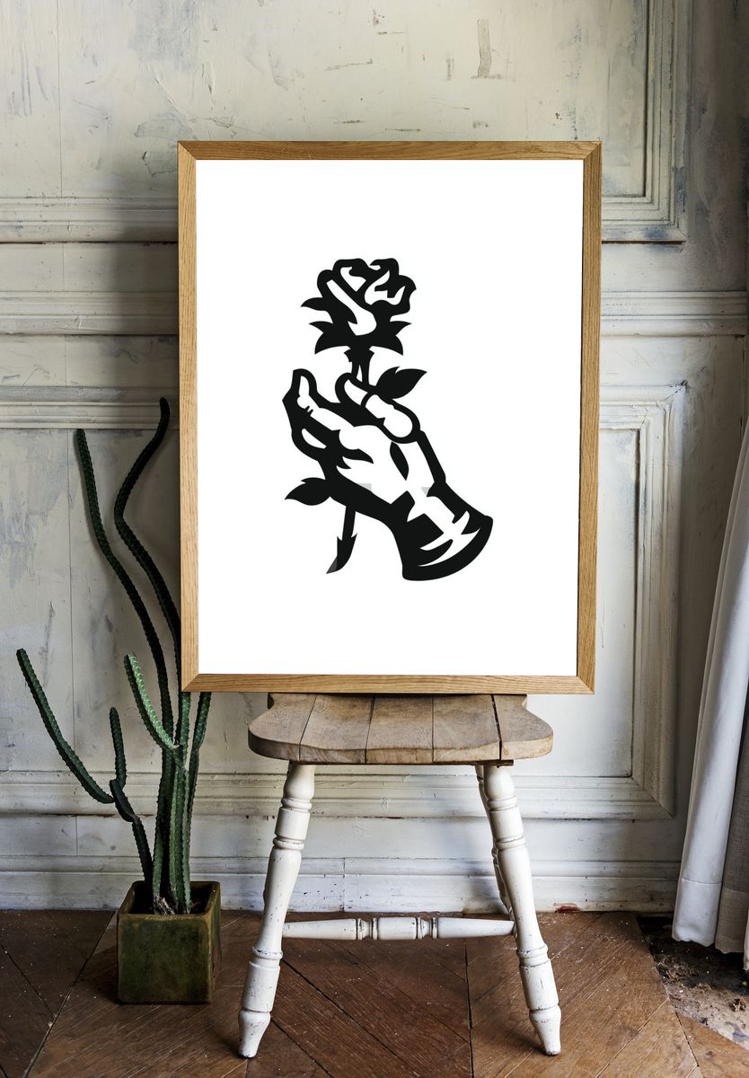 Rose Hand Silhouette Typography Print. — room view 1
