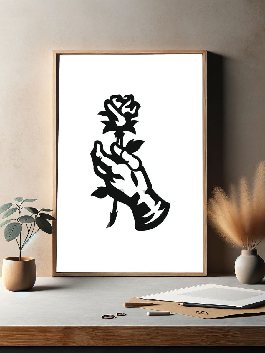 Rose Hand Silhouette Typography Print. — room view 2