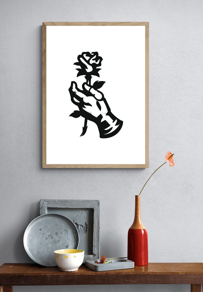 Rose Hand Silhouette Typography Print. — room view 3