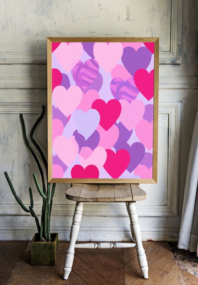 Pink Hearts Pattern Typography Poster. room preview