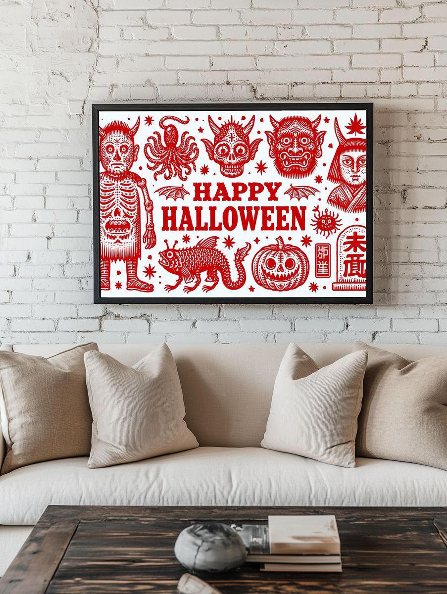 Happy Halloween Folk Art Poster. — room view 1