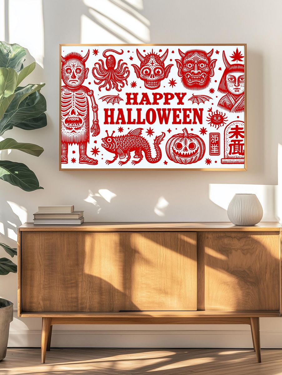 Happy Halloween Folk Art Poster. — room view 3