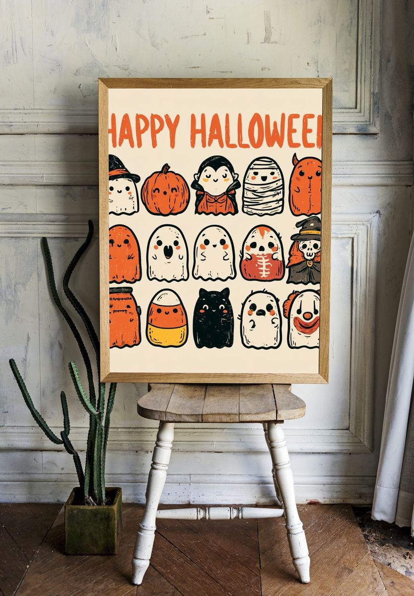 Happy Halloween Ghosts Typography Poster. room preview