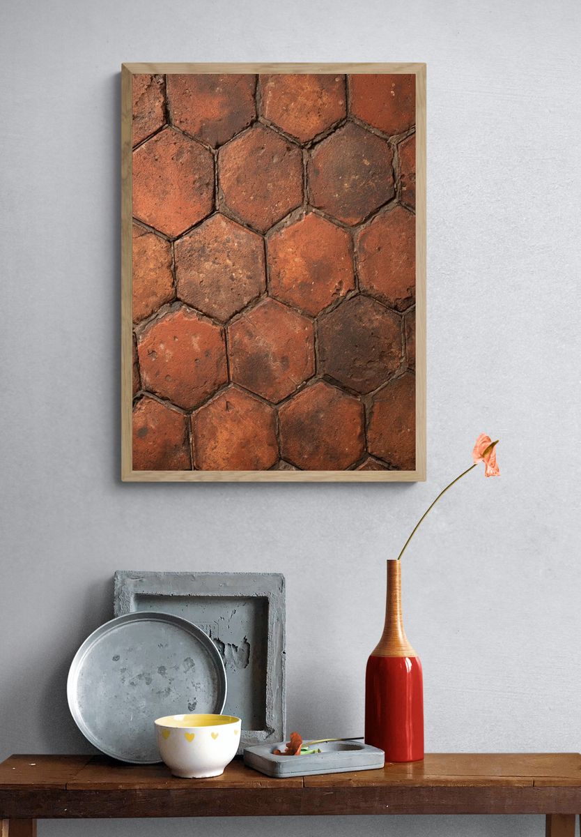 Terracotta Hexagon Texture Print. — room view 3