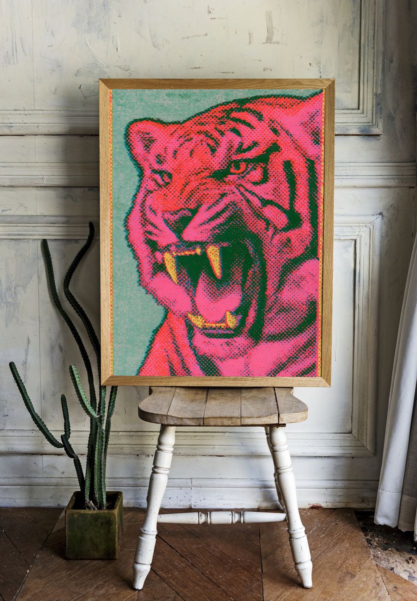 Neon Tiger Pop-Art Poster. room preview